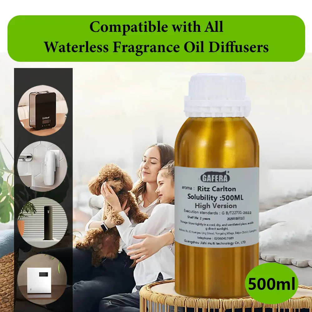 Recharge huile parfumée pour diffuseur Nesty - Flacon 500 ml doré, compatible tous diffuseurs sans eau, avec famille et chien