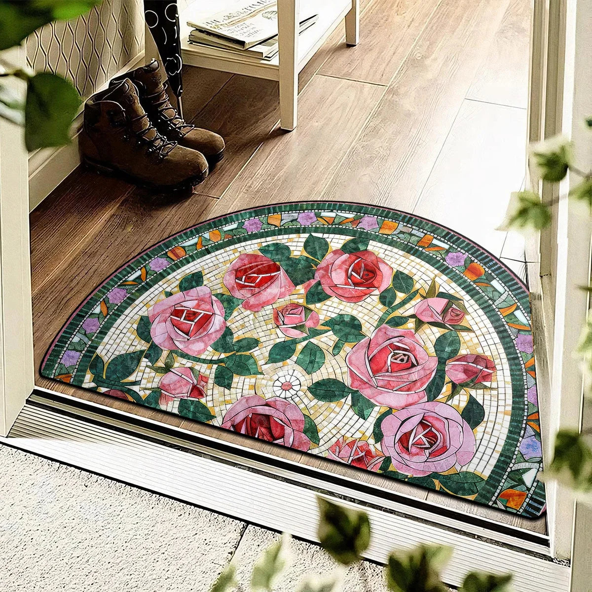 Tapis d'entrée semi-circulaire à motif floral Nesty (vue 9)