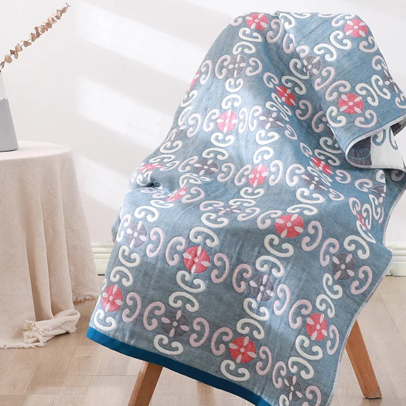Serviette de bain en gaze de coton bio — motifs fleuris, 75 x 150 cm - Nesty (vue 7)