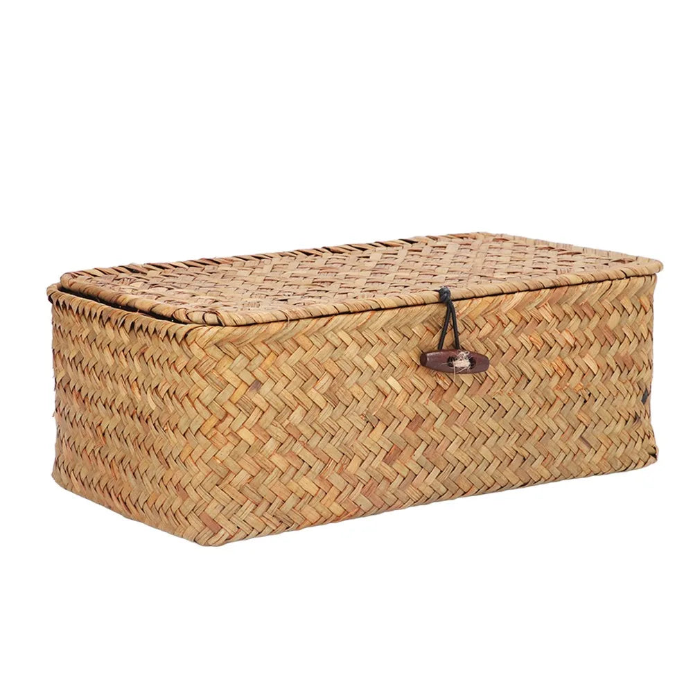 Panier rectangulaire en jonc de mer tressé avec couvercle - Nesty (vue 3)