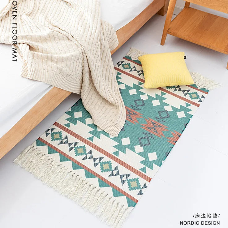 Tapis tissé main en coton et lin Nesty - Franges bohème (vue 15)