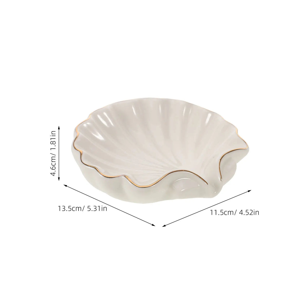 Porte-savon/plateau à bijoux en céramique forme coquillage avec cotes techniques : 13,5 x 11,5 x 4,6 cm - Nesty