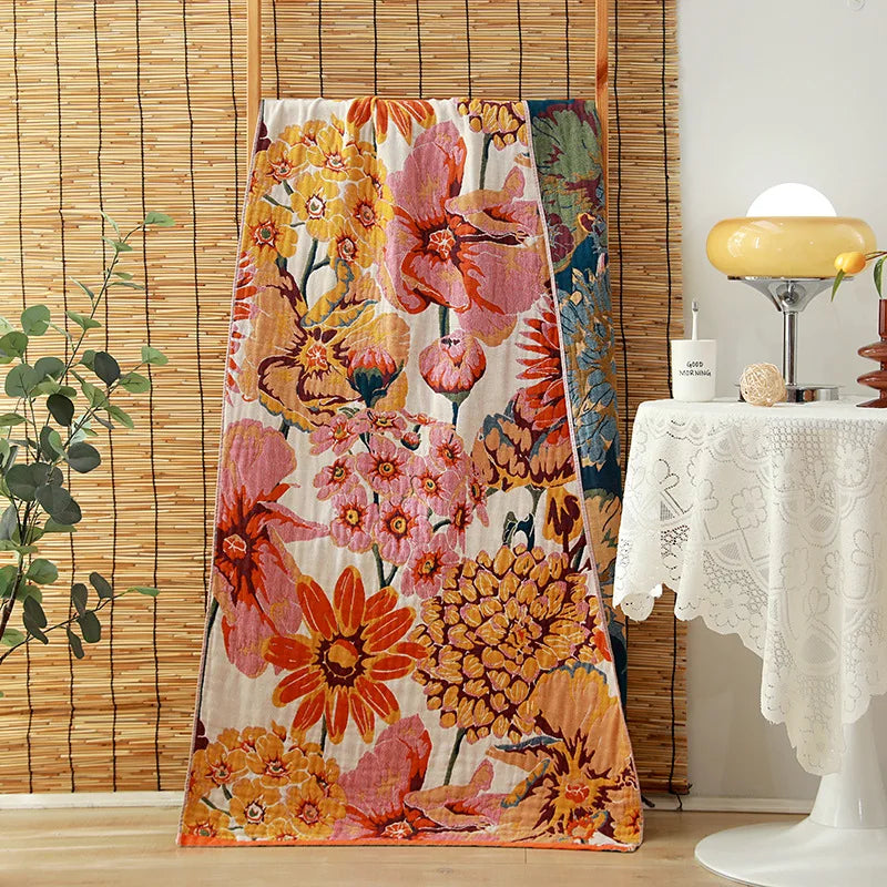 Serviette de bain en gaze de coton bio — motifs fleuris, 75 x 150 cm - Nesty (vue 4)