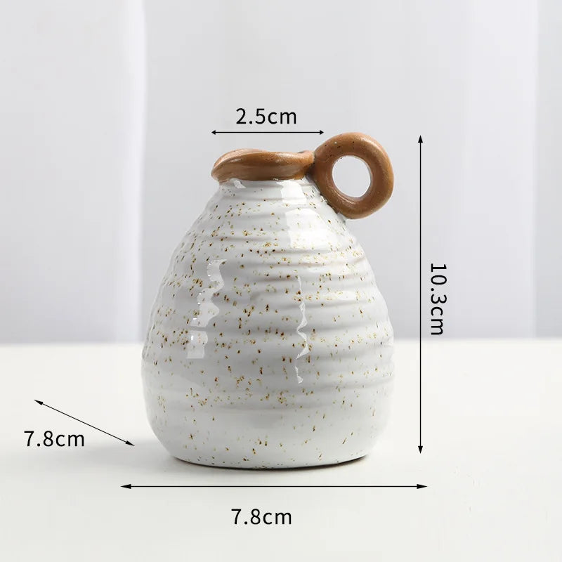 Vase céramique bicolore avec anse, style rétro campagne (vue 8) - Nesty