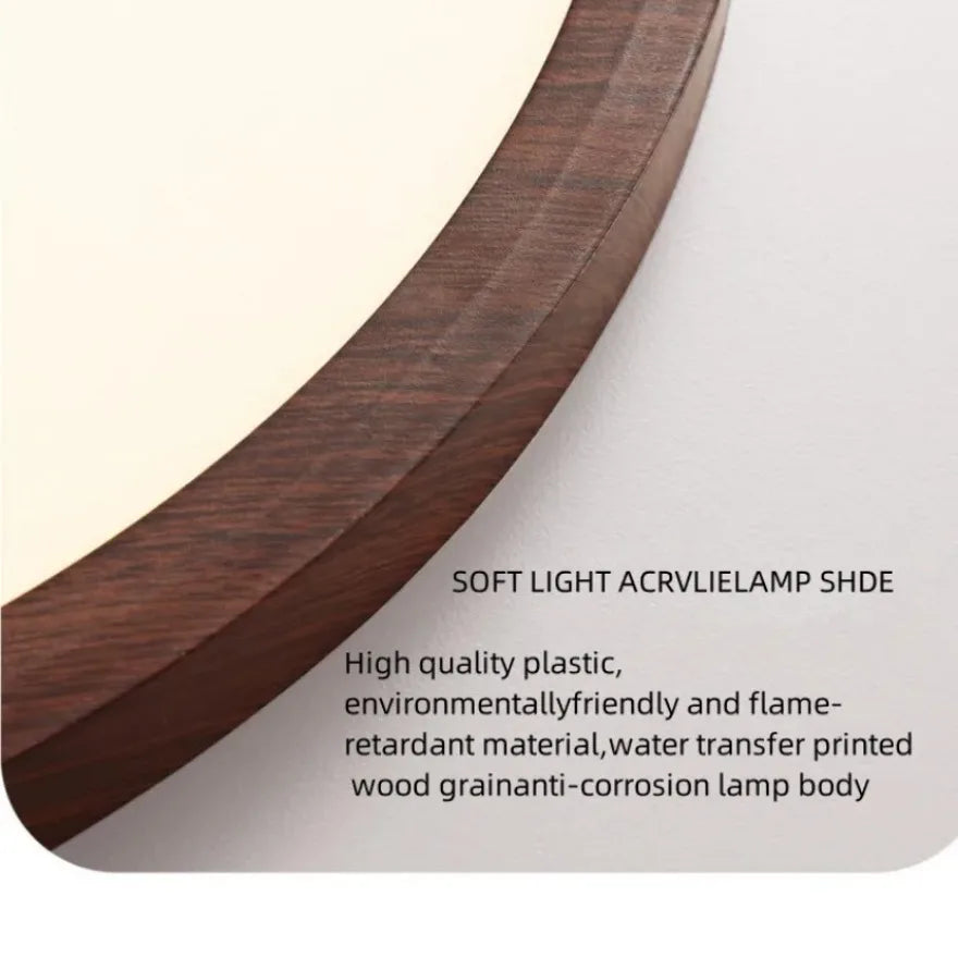 Plafonnier LED rond ultra-plat Nesty - Effet bois noyer (vue 6)