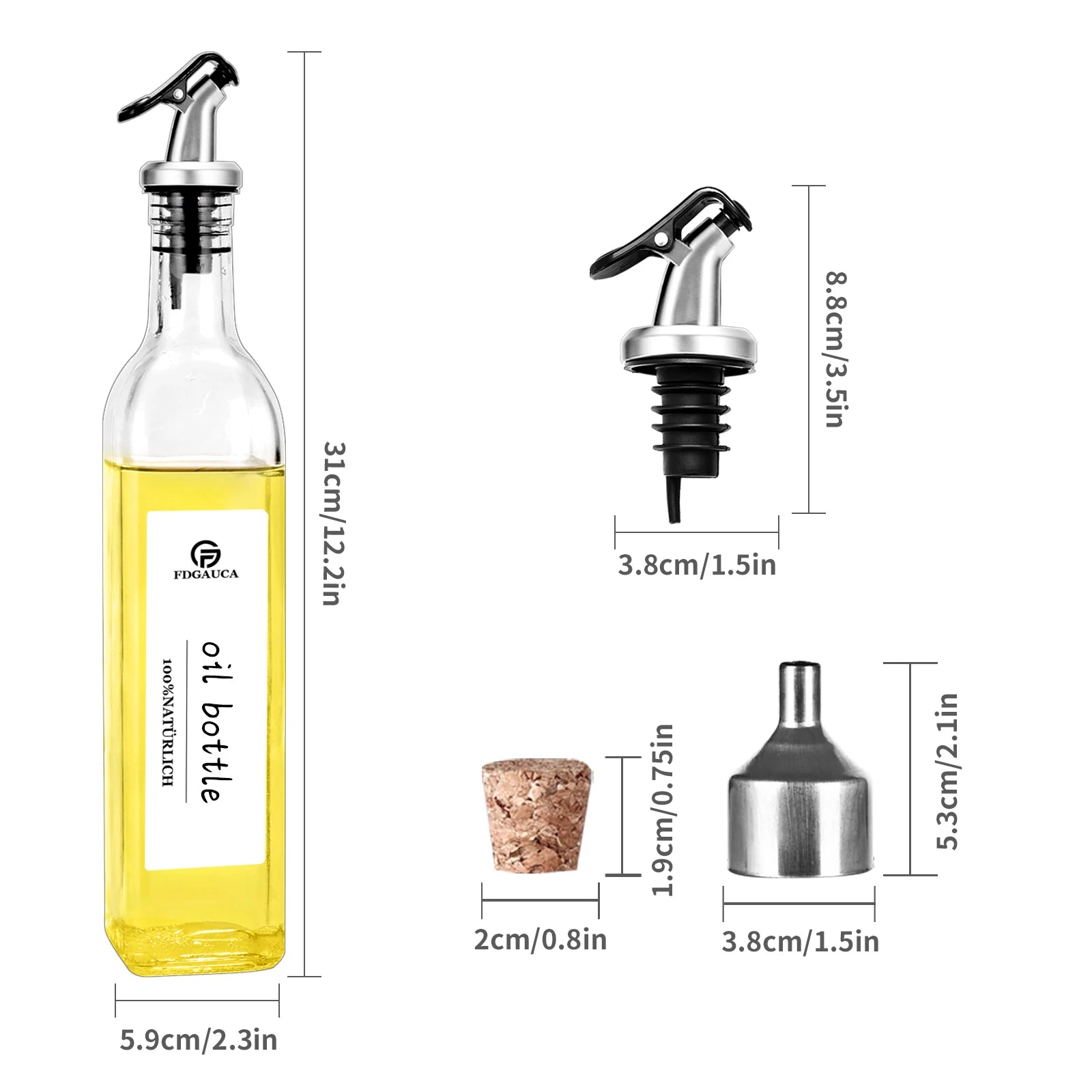 Set de 4 bouteilles à huile en verre avec support en bambou - Nesty (vue 3)