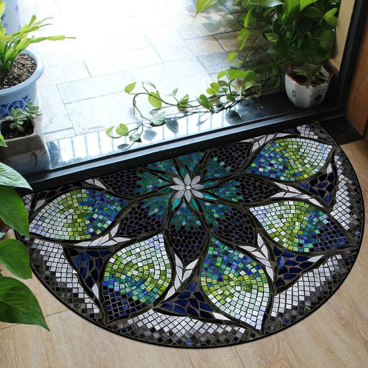 Tapis d'entrée semi-circulaire à motif floral Nesty (vue 8)