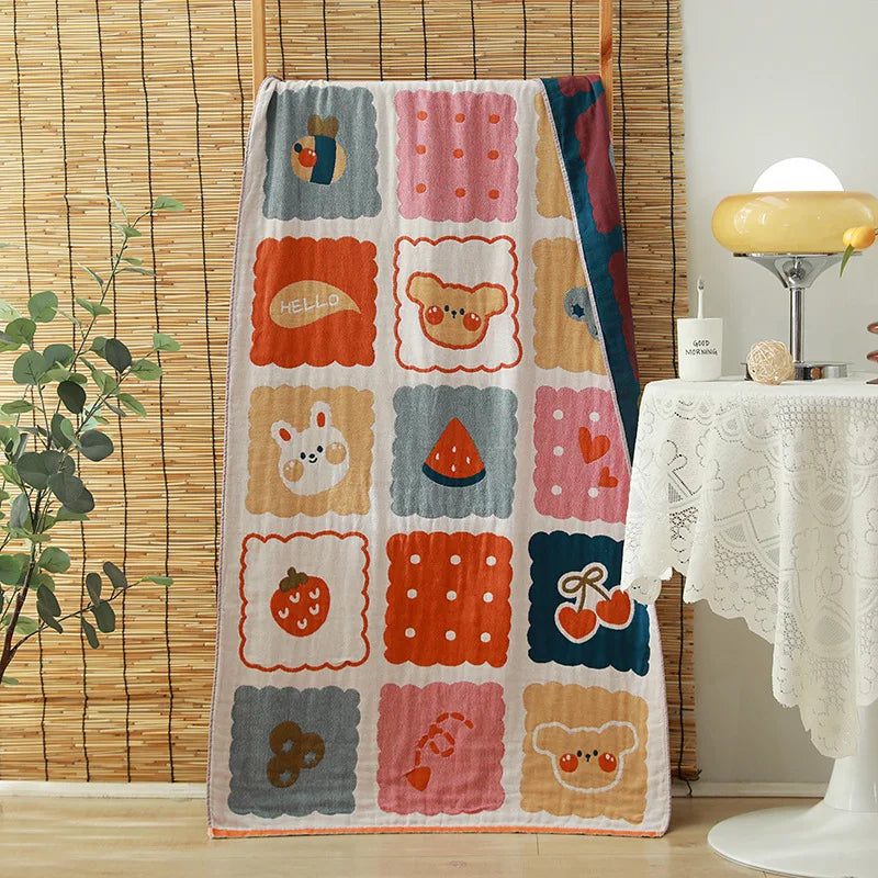Serviette de bain en gaze de coton bio — motifs fleuris, 75 x 150 cm - Nesty (vue 18)
