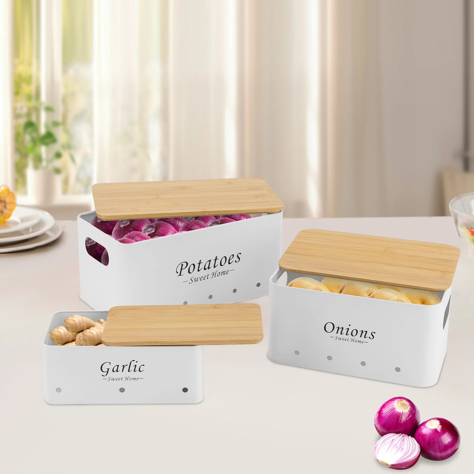 Set de 3 boîtes de rangement ventilées, couvercles en bambou (vue 5) - Nesty