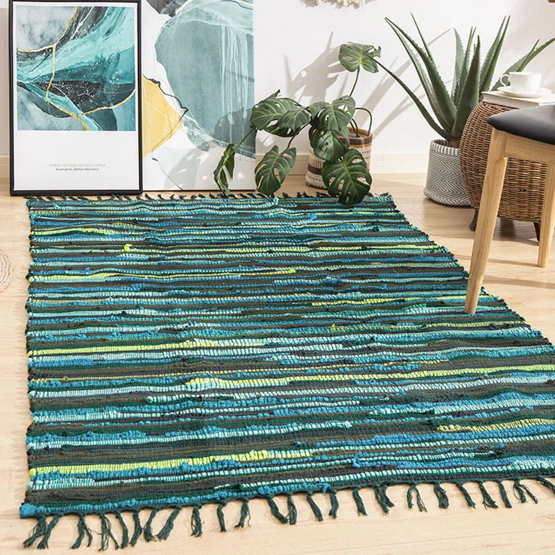 Tapis à franges tissé main — motif rayé (vue 10) - Nesty