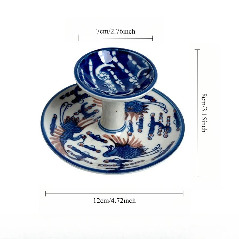 Bougeoir en porcelaine peinte à la main, bleu et blanc (vue 8) - Nesty