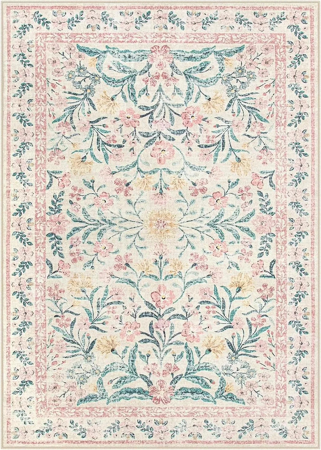 Tapis fleuri bohème rose Nesty - Flanelle douce (vue 13)