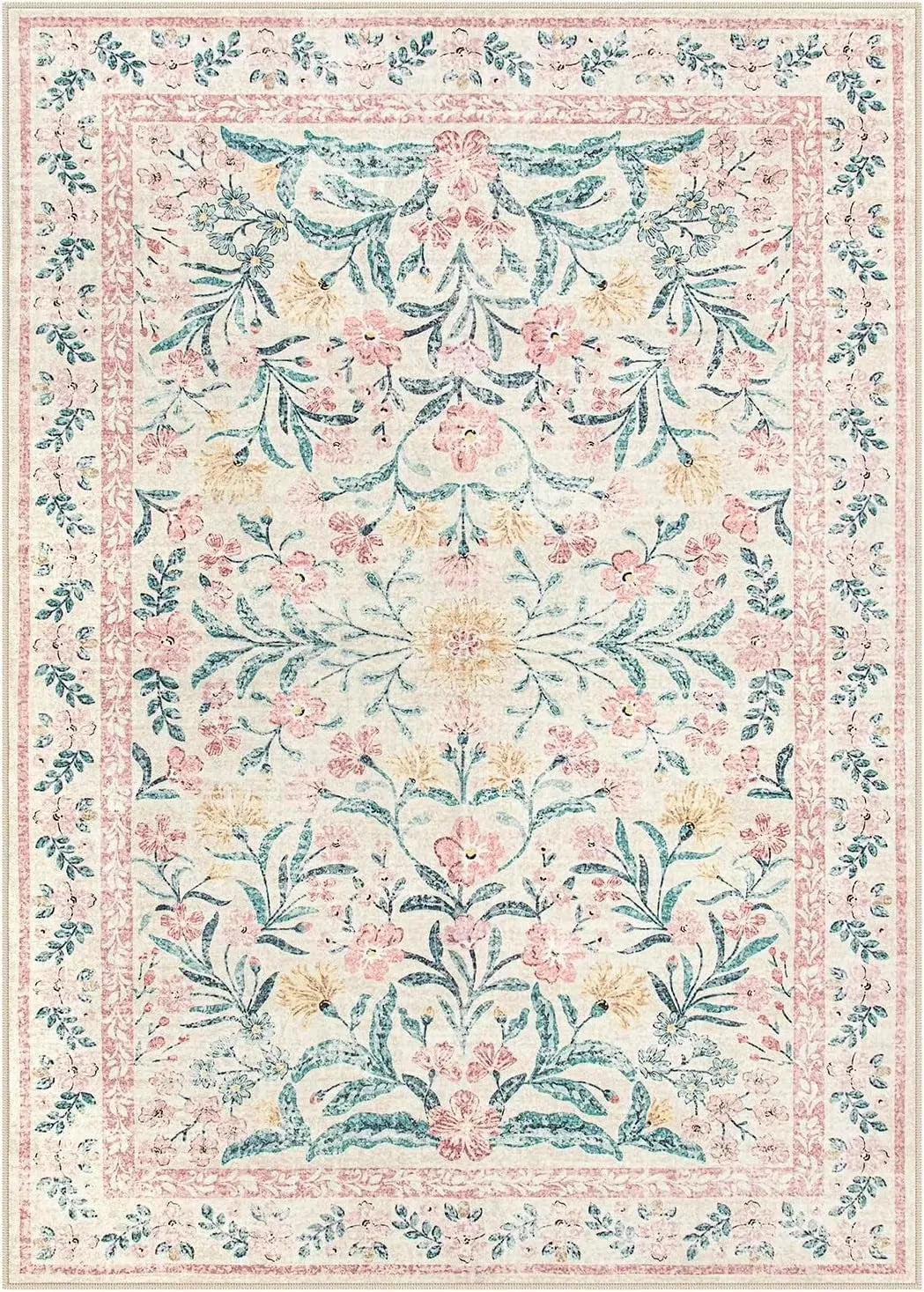 Tapis fleuri bohème rose Nesty - Flanelle douce (vue 13)
