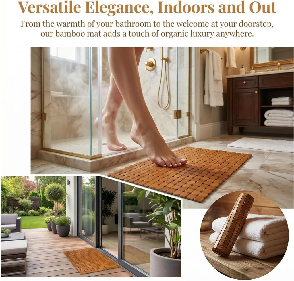 Tapis de douche en bambou à lattes — antidérapant, s'enroule facilement - Nesty (vue 4)