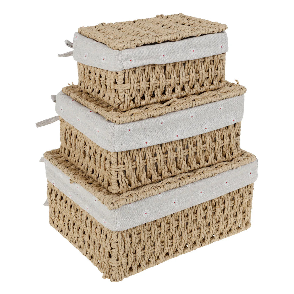 Lot de 3 paniers tressés en lin et coton avec couvercle - Nesty (vue 8)