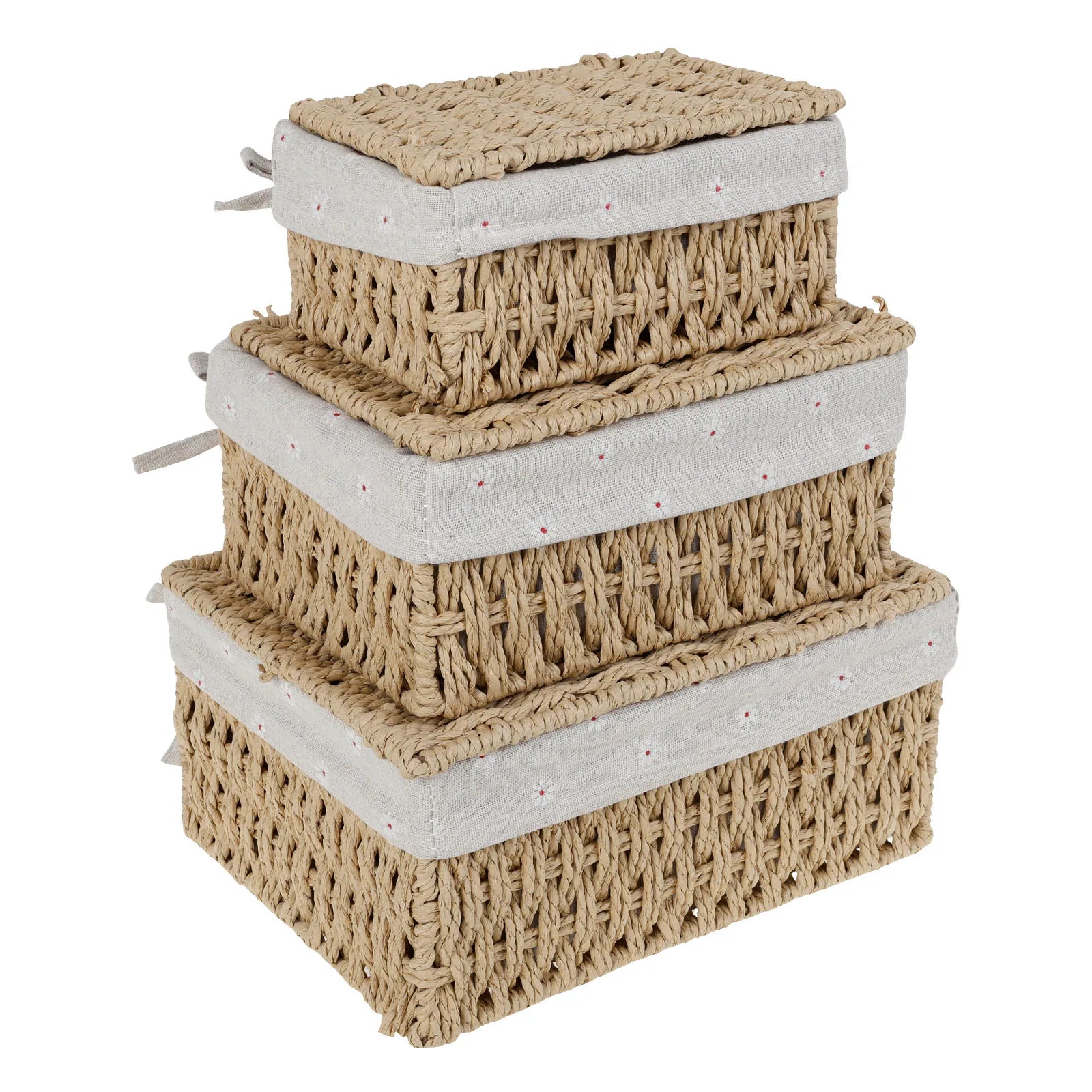 Lot de 3 paniers tressés en lin et coton avec couvercle - Nesty (vue 8)