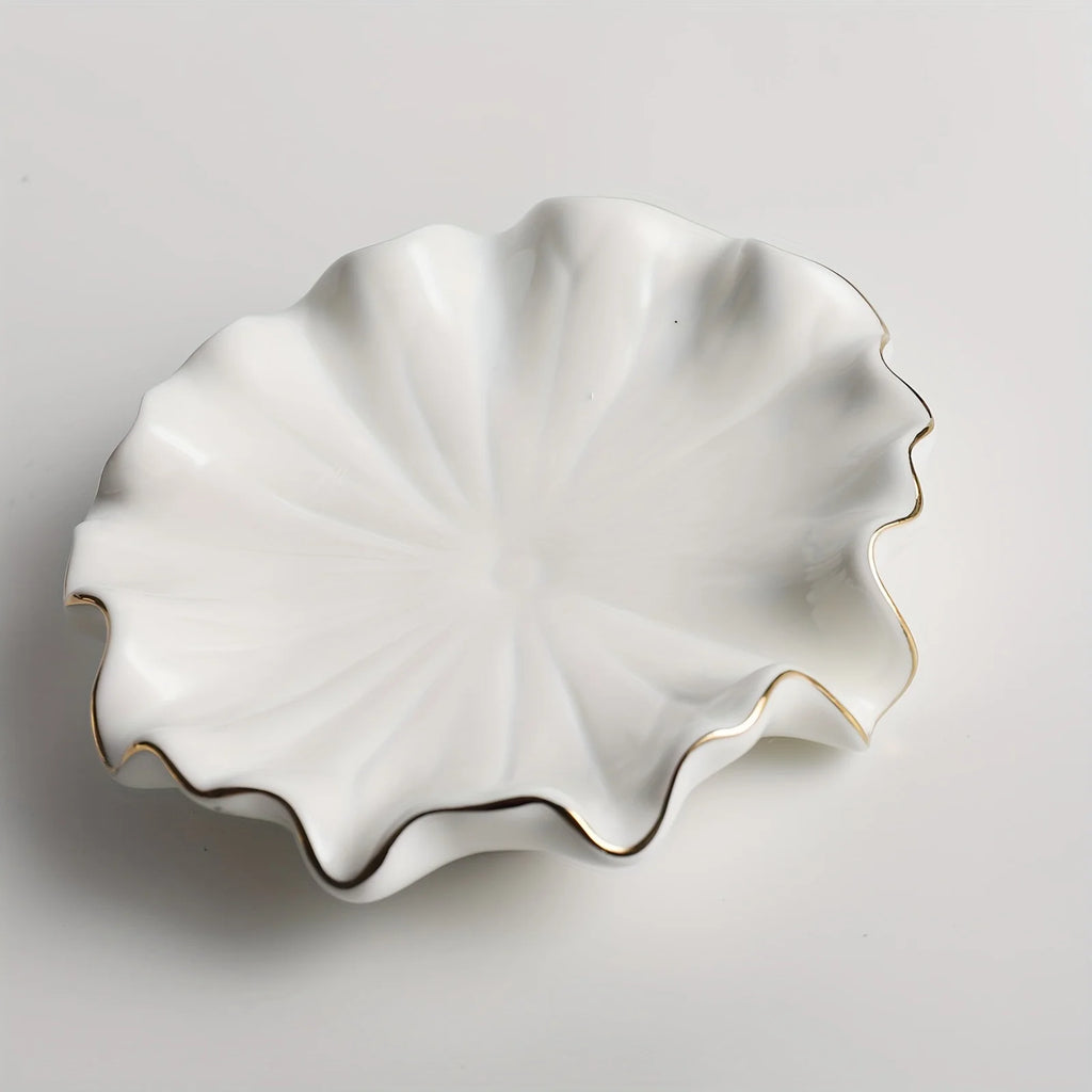 Porte-savon en céramique blanc, liseré doré et forme coquillage (vue 7) - Nesty
