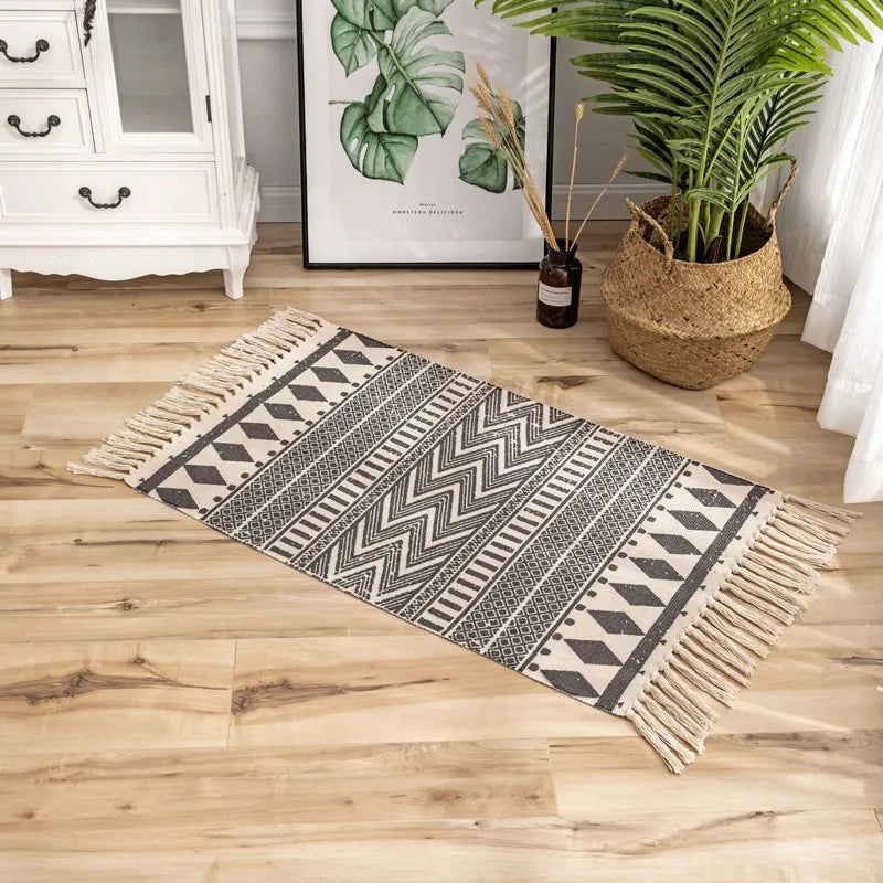 Tapis en coton et lin tissé main — motif berbère (vue 7) - Nesty