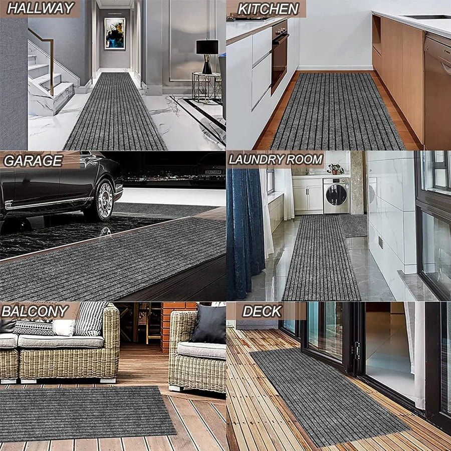 Tapis long à rayures grises — entrée et cuisine (vue 6) - Nesty