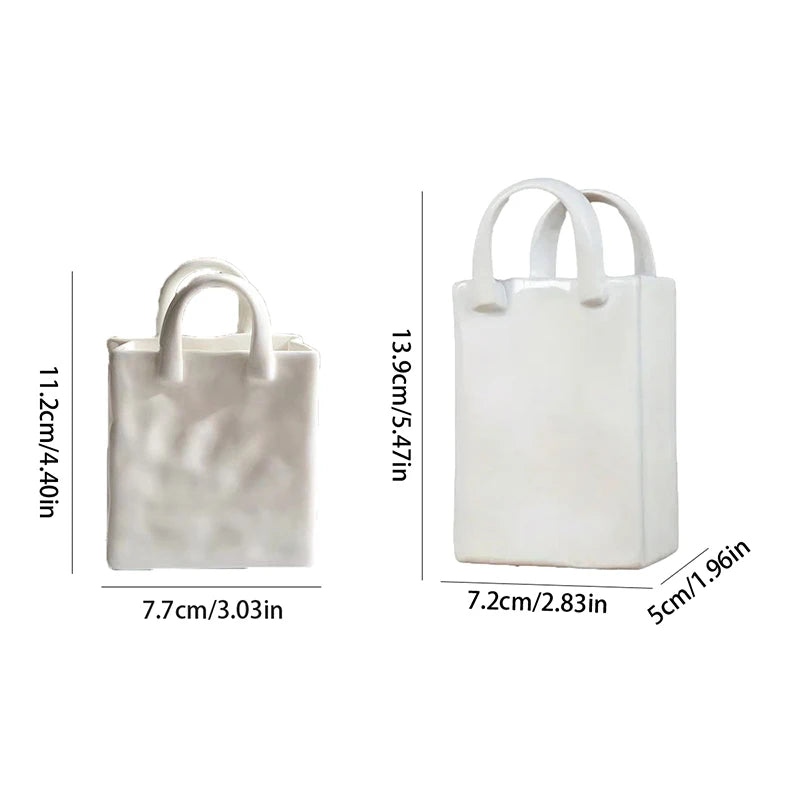 Vase blanc forme sac à main, fleurs séchées (vue 6) - Nesty