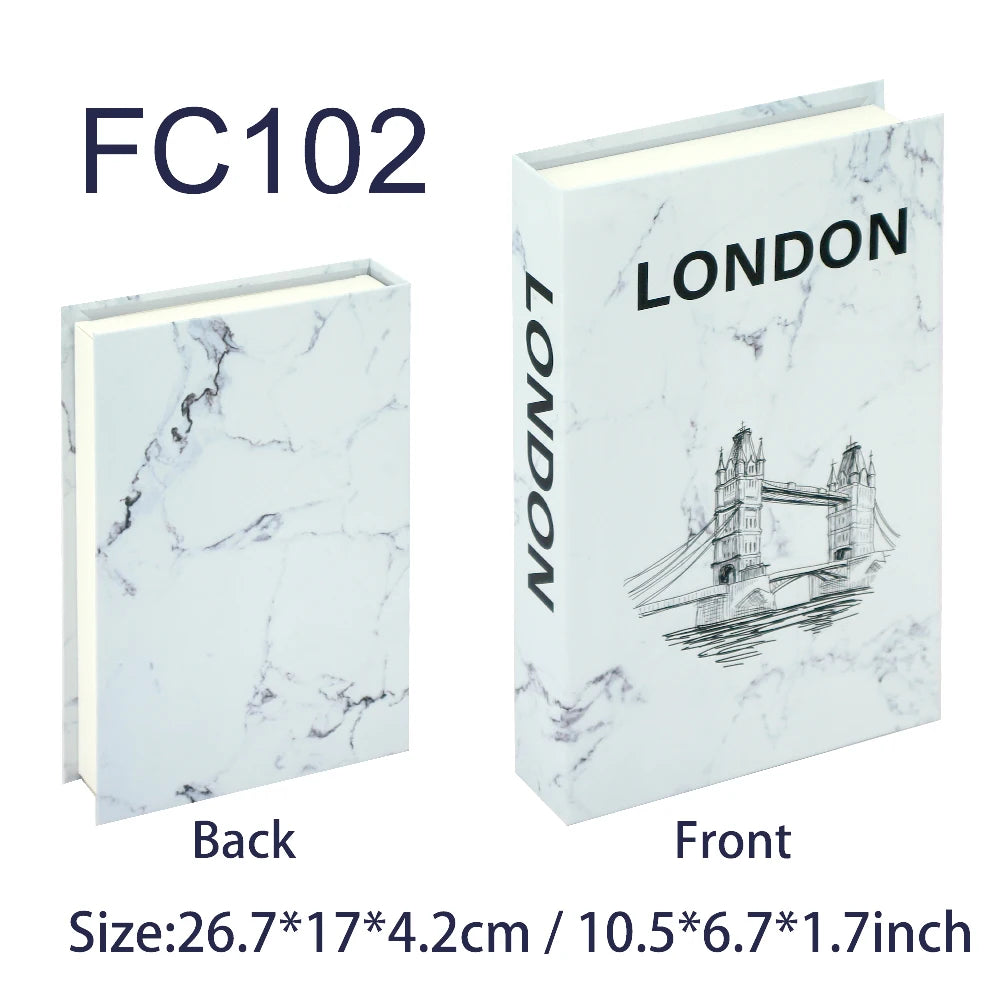 Faux livre décoratif boîte de rangement style nordique, couverture London effet marbre blanc avec croquis du Tower Bridge (vue 42) - Nesty