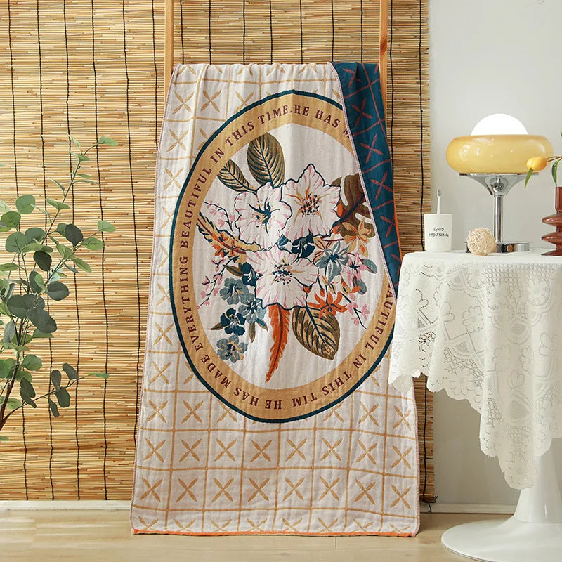 Serviette de bain en gaze de coton bio — motifs fleuris, 75 x 150 cm - Nesty (vue 13)