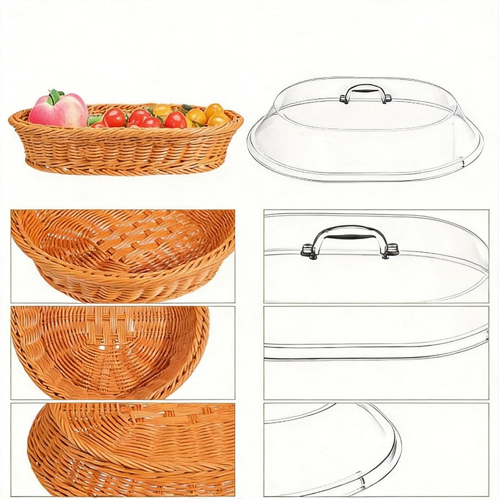 Corbeille effet rotin avec couvercle transparent - Nesty (vue 3)