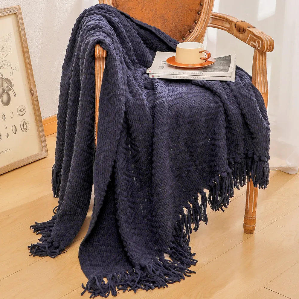Plaid gaufré en coton et polyester à franges 130x170cm - Nesty (vue 6)