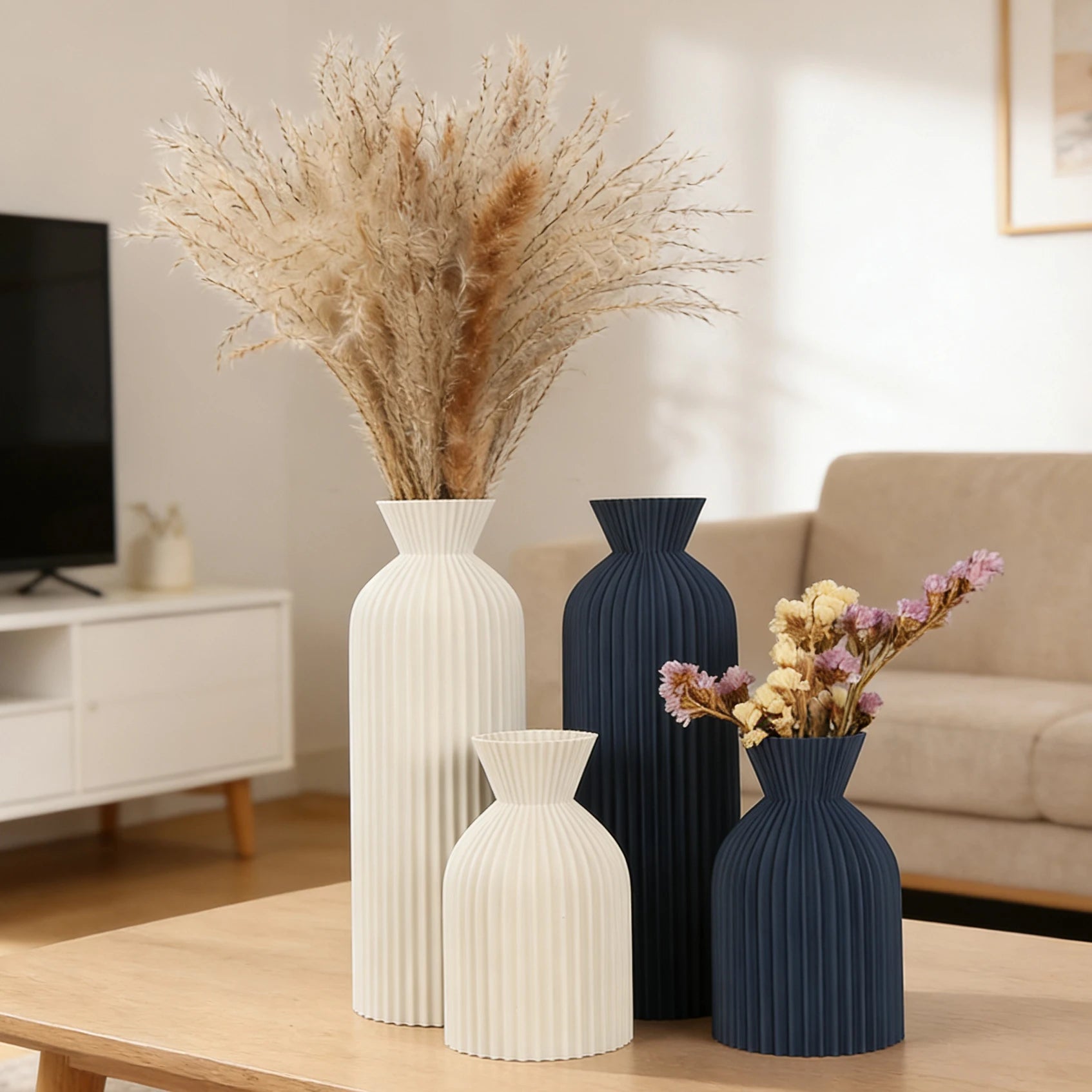 Vase strié minimaliste, style nordique et wabi-sabi - Nesty (vue 3)