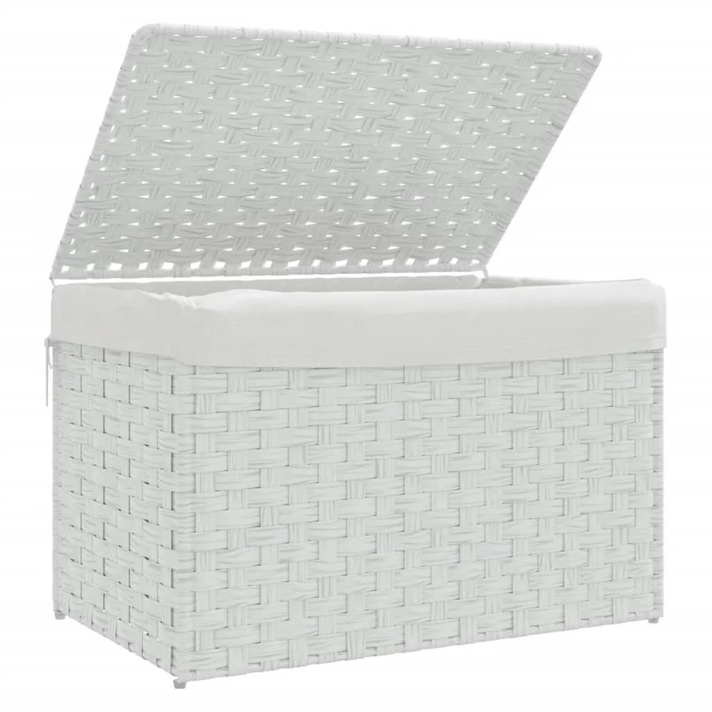 Panier à linge blanc avec couvercle en poly rotin, 55,5x35x34 cm - Nesty (vue 4)