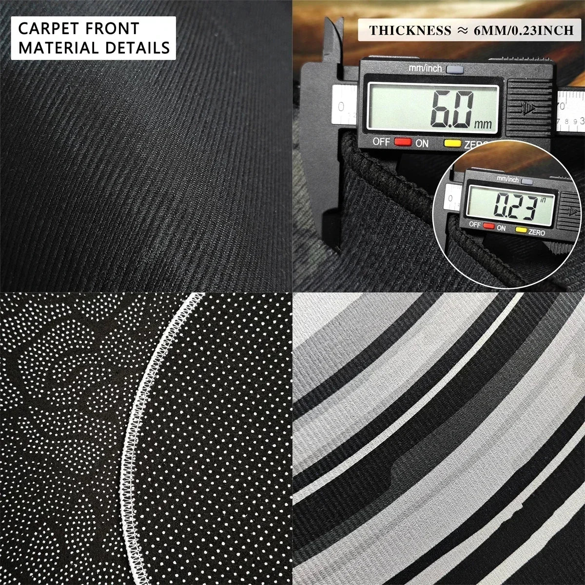 Tapis d'entrée semi-circulaire à motif floral Nesty - Détail de la matière, de l'épaisseur et de l'envers antidérapant