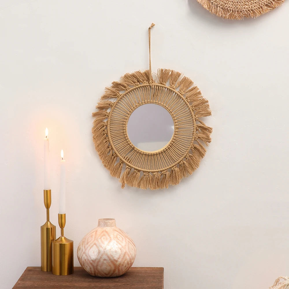 Miroir rond tissé main — suspension macramé en coton (vue 8) - Nesty