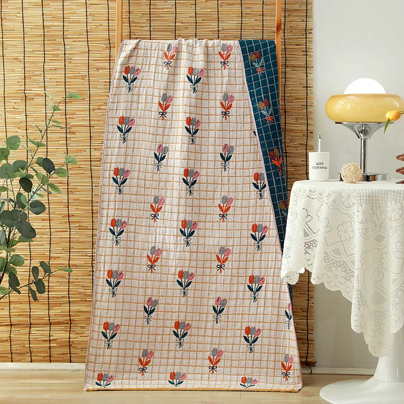 Serviette de bain en gaze de coton bio — motifs fleuris, 75 x 150 cm - Nesty (vue 12)