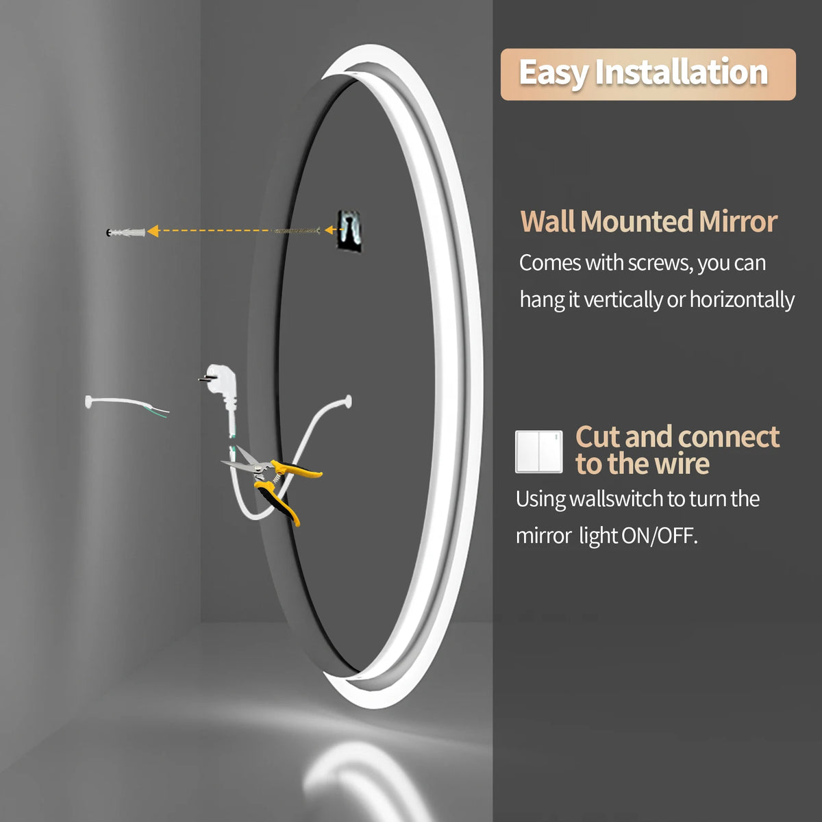 Miroir de salle de bain rond LED 80 cm — anti-buée et dimmable (vue 6) - Nesty