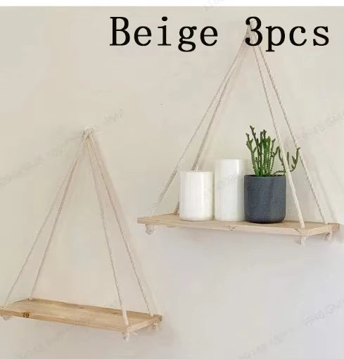 Étagère balançoire en bois Nesty - Rangement mural suspendu à la corde (vue 6)
