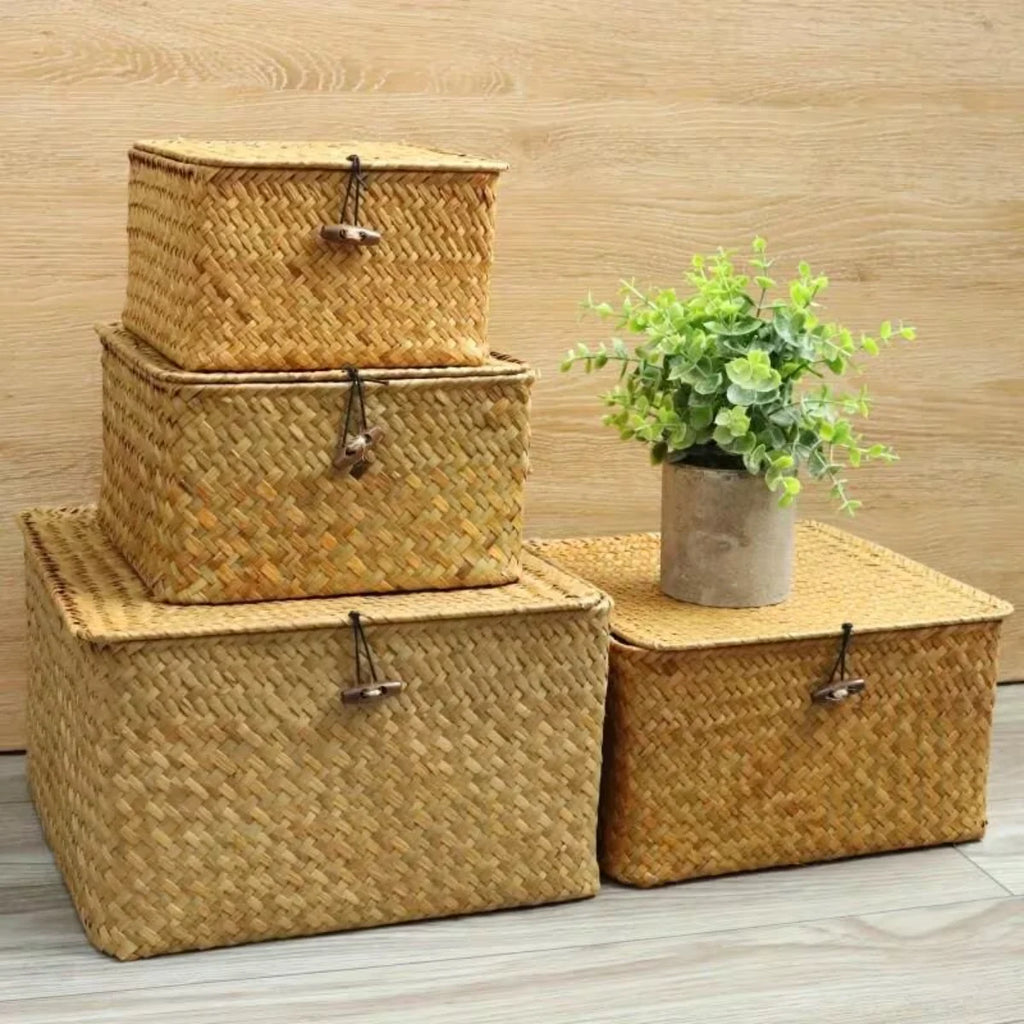 Lot de 4 boîtes de rangement tressées en jonc de mer avec couvercle (vue 5) - Nesty