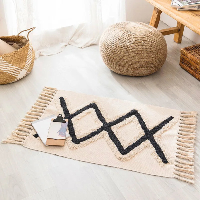 Tapis noué main à franges — motif ethnique (vue 9) - Nesty