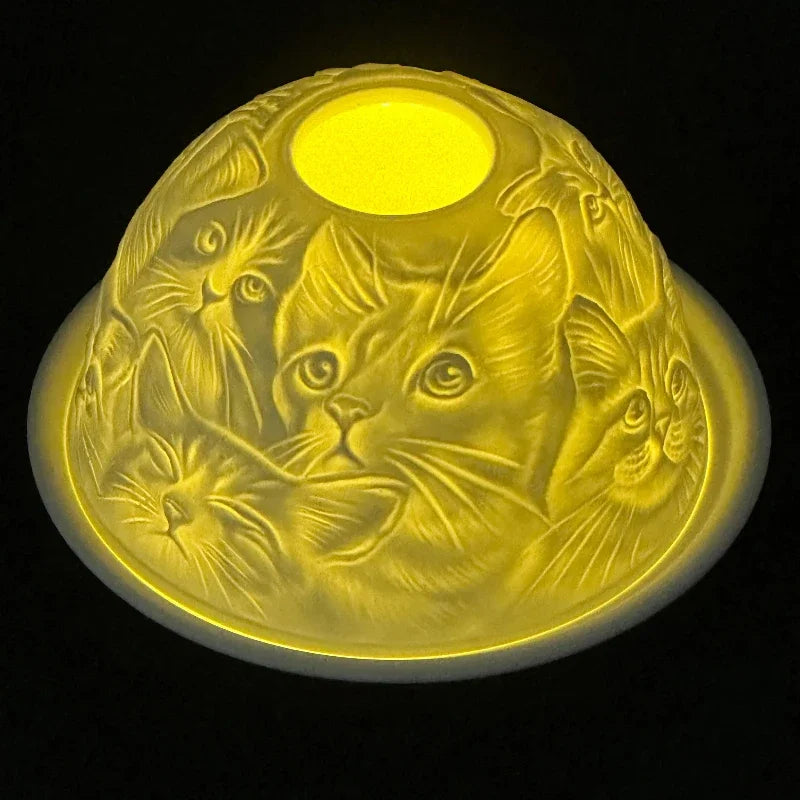 Photophore dôme en porcelaine fine, veilleuse translucide (vue 9) - Nesty