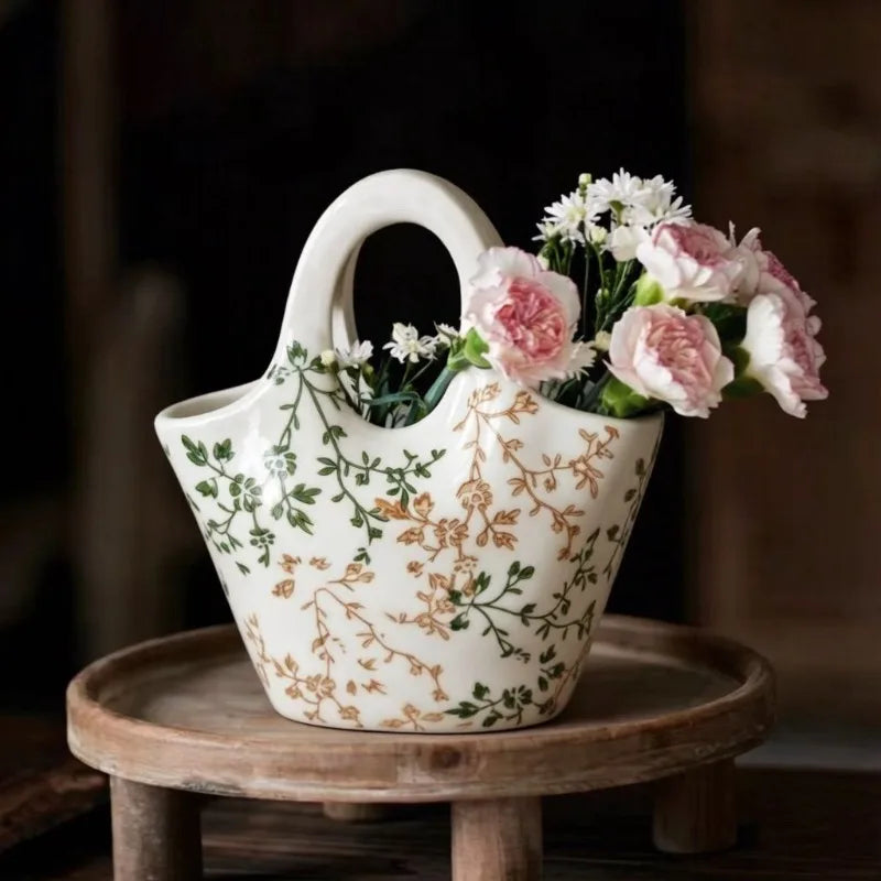 Vase en porcelaine forme sac à main, style champêtre - Nesty (vue 4)