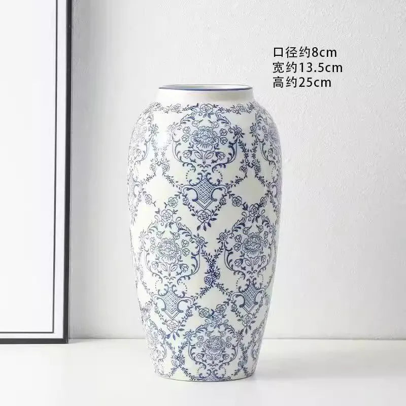 Vase céramique bleu et blanc, style rétro chinoiseries (vue 10) - Nesty
