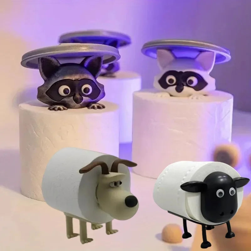 Porte-rouleau WC animal Nesty - Quatre modèles, raton laveur, chien et mouton