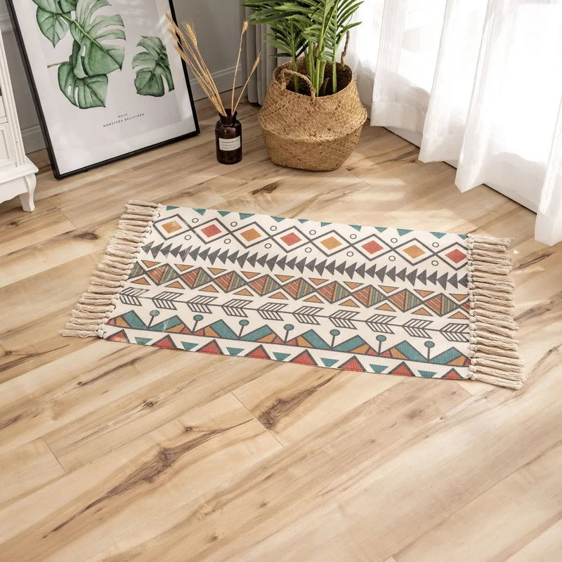 Tapis en coton et lin tissé main — motif berbère (vue 9) - Nesty