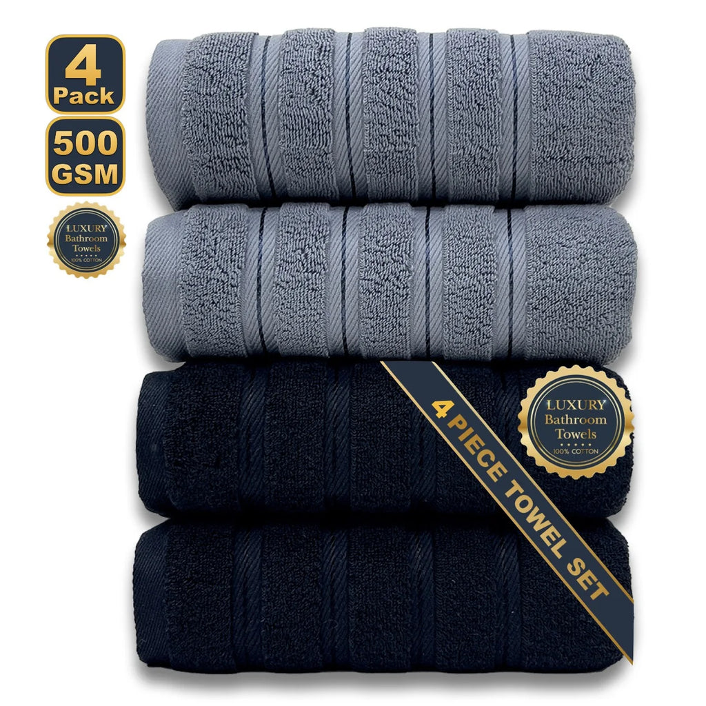 Set de 4 serviettes de bain noires en coton égyptien — 70 x 140 cm - Nesty (vue 6)
