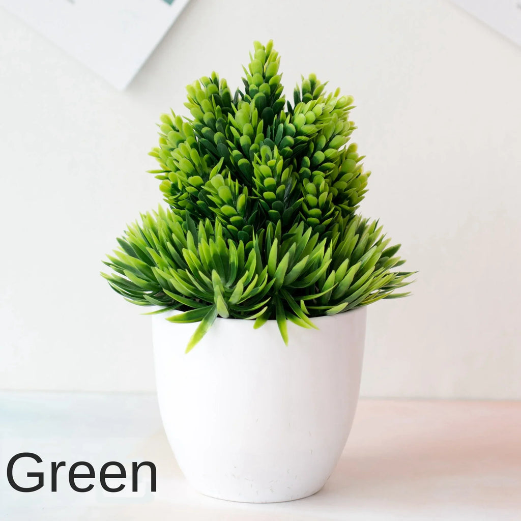 Bonsaï artificiel en pot, petit arbre pour maison et jardin, plante artificielle verte aux pousses effilées dans un pot rond blanc (vue 26) - Nesty