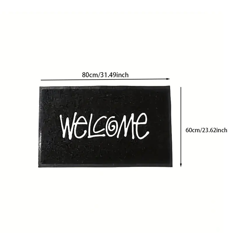 Tapis d'entrée en PVC à motif graphique Nesty - Message Welcome, schéma des dimensions 80 x 60 cm