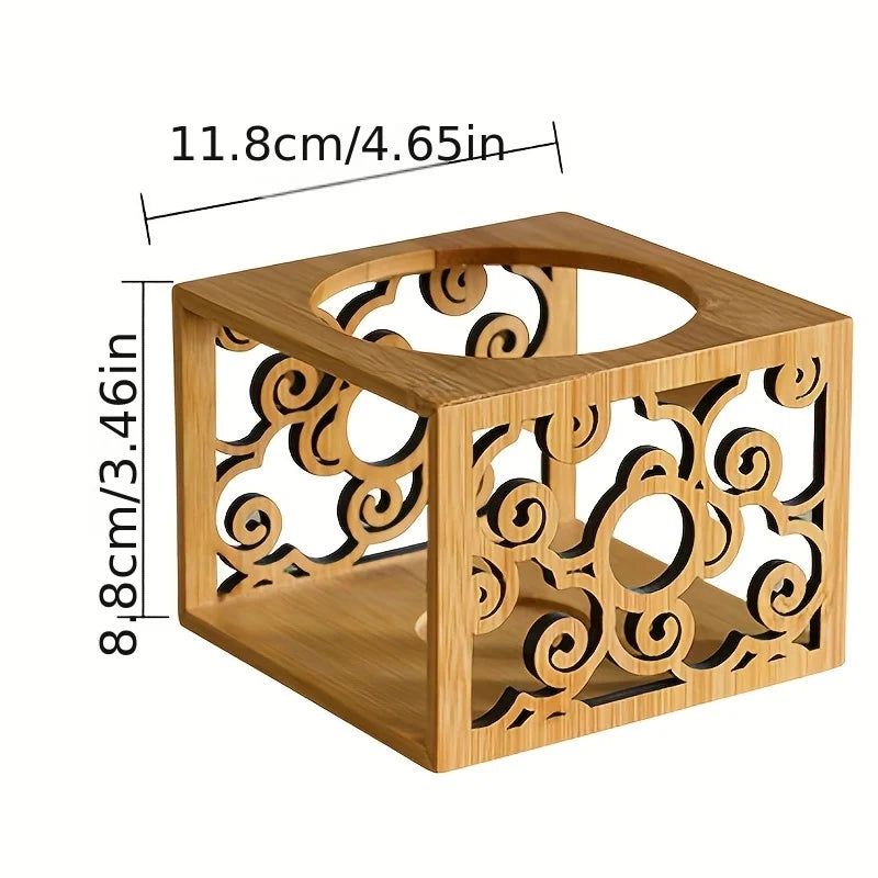 Photophore ajouré en bambou Nesty - Vue éclatée technique montrant les dimensions (11,8 x 8,8 cm)