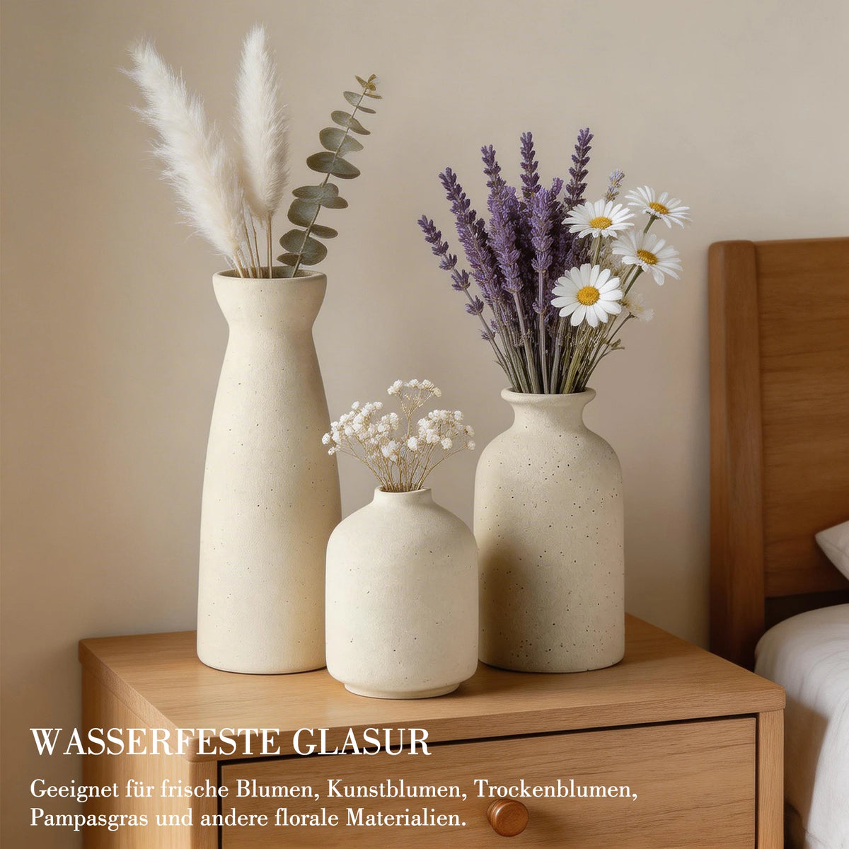 Trio de vases en grès beige, style champêtre - Nesty (vue 6)