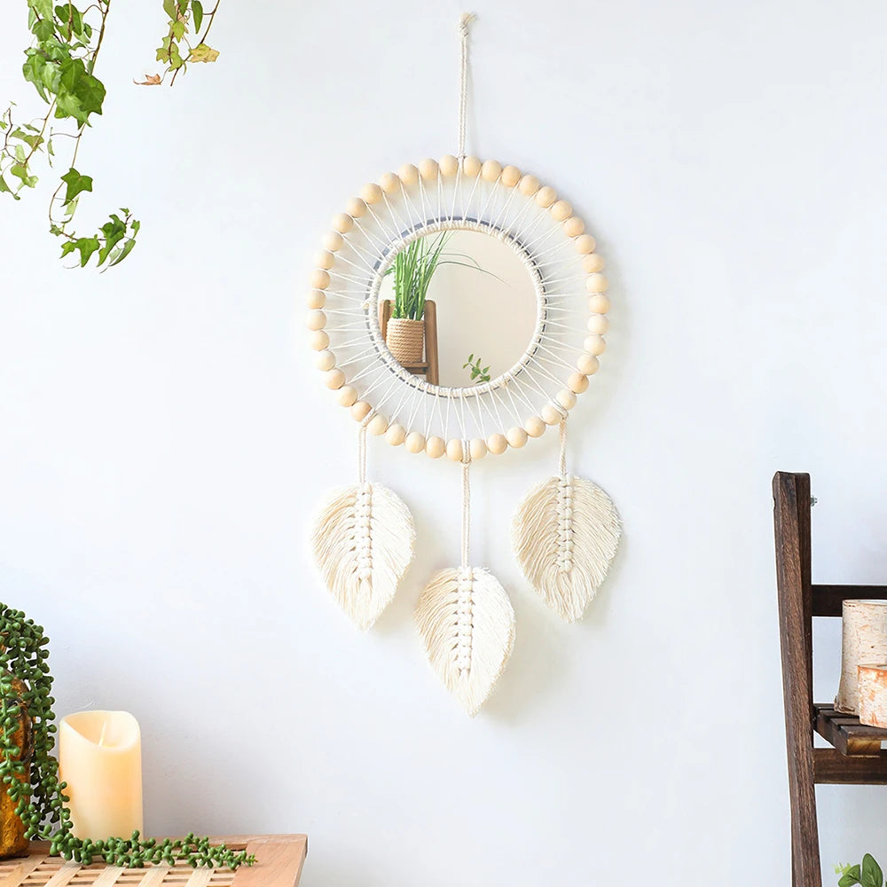 Miroir rond macramé, cadre coton tressé bohème (vue 11) - Nesty