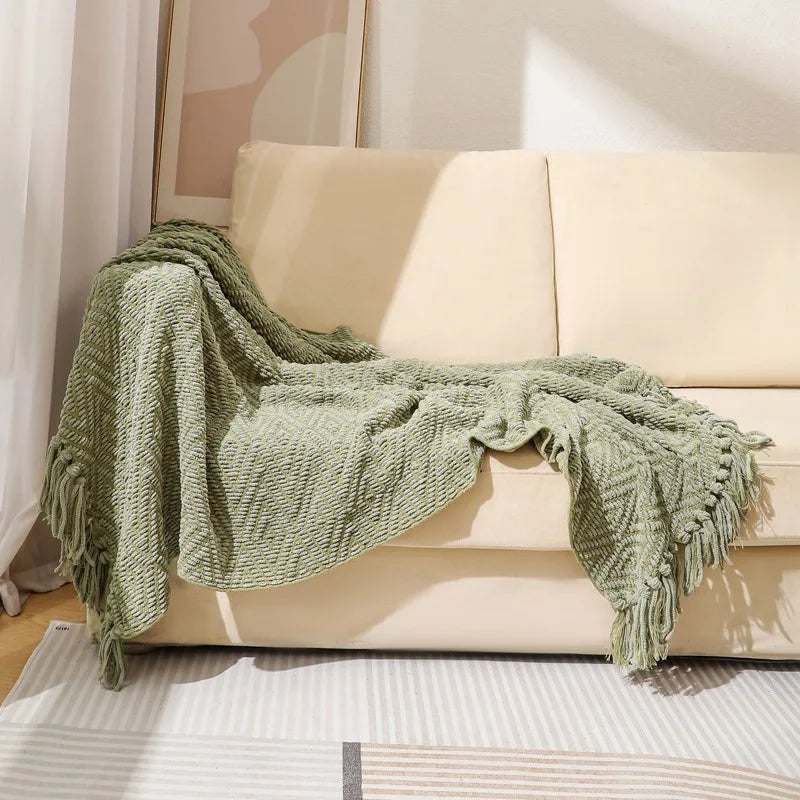 Plaid gaufré en coton et polyester à franges 130x170cm - Nesty (vue 4)