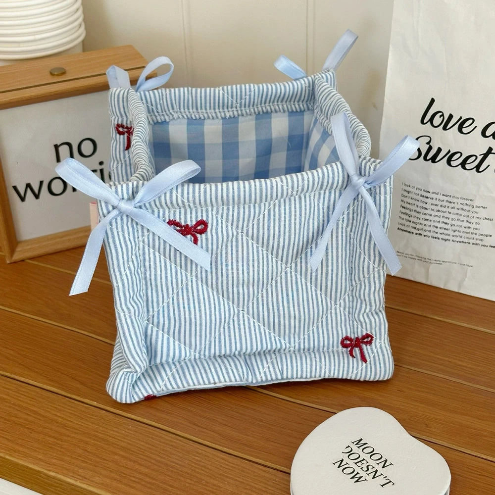 Panier de rangement matelassé pliable, rayures bleues - Nesty (vue 7)